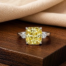 IGI 4.20Ct Cushion EF/VS1 Lab Grown Yellow Diamond Wedding Ring 14K White Gold picture