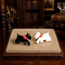 Vintage Dotty Smith Enamel Gold Tone Scottish Terrier Belt Buckle picture