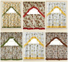 3 PC Kitchen Curtain Swag Set, Fruit Floral Rooster Printed Design Window Panels picture