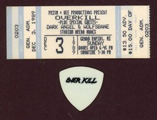 Vintage 1989 Overkill Ticket Stub & Guitar Pick Signed D.D. Verni picture