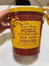 VTG NOBLE POPCORN FARMS Corn 4lb Tin Can w/ Lid Sac City, Iowa As Seen picture