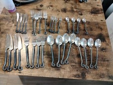 32pc Vintage Forged Scroll Flatware Set Mixed Lot - Gibson & Gourmet Settings picture