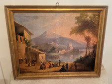 19th c Italian Posillipo School Landscape Oil Painting & Frame - Bay of Naples picture