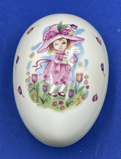 Vintage Lefton Japan 8218 Easter Egg Trinket Box Girl Bunny Porcelain   A71 picture