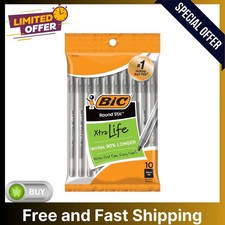 BIC Round Stic Xtra Life Black Ballpoint Pens, Medium Point (1.0mm), 10-Count  picture