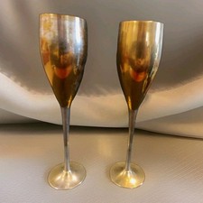 VINTAGE CHAMPAGNE FLUTES LONG STEM SET Gold Silver Tone Christmas Decor Wedding  picture