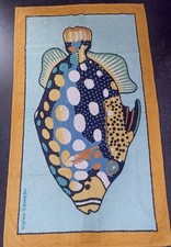Hermès Paris Vintage Large Fish Bottom Sea Towel 100% Cotton Cm 90x150 picture