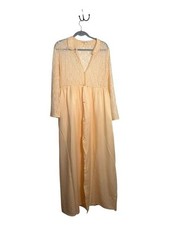 Vintage Barbizon Peach Satin Lace Peignoir Robe Duster Button Front Maxi Size M picture