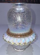 Fenton French Opalescent Persian Medallion 3pc Fairy Lamp Amber/Marigold Insert picture