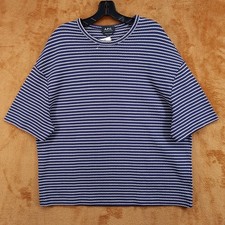 APC Shirt Mens Small Navy Blue White Stripe Pullover Relaxed Knit BAHIA GOTS Tee picture