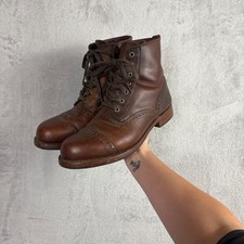 Frye Arkansas Brogue Boot Mens 10.5 M Dark Brown Leather Cap Toe Boots USA Made picture
