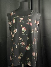NWT Pleione Women’s L Black Floral Sleeveless Blouse Crew Neck Lightweight Top picture