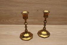Vintage Solid Brass Candlestick Holders Pair Octagonal Base 5.5
