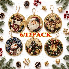 6/12Pcs Wooden Christmas Ornaments DIY Pearl Art Kits Hanging Diamond Art ~NEW picture