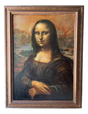 Mona Lisa After Da Vinci Oil on Canvas Painting Signed Pelletier French 1940s picture