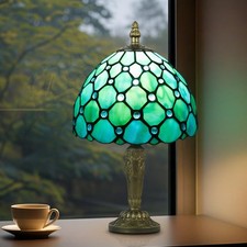 Crefotu 8 Inch Small Tiffany Style Table Lamp, Blue Stained 8 inches, picture