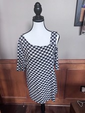 Isaac Mizrahi Live Asymmetrical Top Size L Black White Gingham Check picture