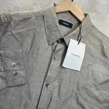 Theory Irving ESS Linen Twill Men Shirt M Linen/Cotton Blend Solid Beige NEW picture