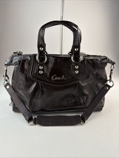 Coach Ashley Leather North South Satchel Handbag F20460 Brown Patent Leather picture