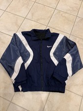 Vintage 90s Nike Windbreaker Mens L Blue Big Swoosh Logo Reversible Zip Jacket picture