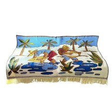 Handmade Portuguese Arraiolos Needlepoint Folk Art Landscape Rug Fringe picture