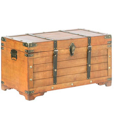 Vintiquewise Brown Rustic Large Wooden Storage Trunk with Lockable Latch picture