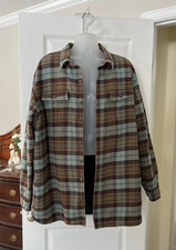 L.L Bean Insulated Flannel Shirt Jacket Mens 2XL Tall Brown Blue Plaid Vintage picture