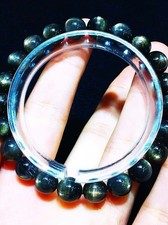 Rare High‑Grade Black Skeletal Sunstone Bracelet, Strong Cat‑Eye Chatoyancy, picture