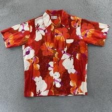 Vintage Hukilau Hawaiian Shirt Men Large Barkcloth Short Sleeve 60s Honolulu USA picture