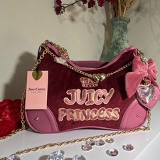 Juicy Couture Princess Pink Shoulder Bag Bow Heart Charm Chain Strap Zip picture