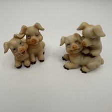 Vintage Pigs set of 2 Resin Figurines Farm Animals Miniature Decor Happy picture