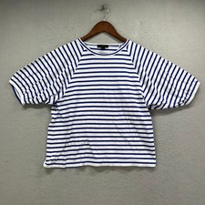 J.Crew T-Shirt Womens Medium Blue White Striped Raglan Puff Sleeve Nautical picture