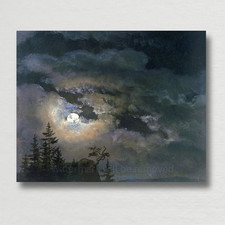 1800s Cloudy Midnight Landscape Painting Giclee Fine Art Paper Print picture