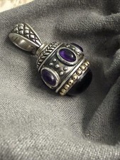 Vintage Rare Nancy And David Enhancer Pendant Large Amethyst Onyx 925 14k Accent picture