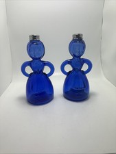 Vintage Cobalt blue glass Merry Maid salt and pepper shakers with top picture