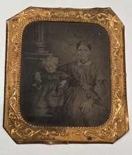 Antique 1850's Daugerrotype Mother and Child 1/6 sixth  plate brass preserver picture