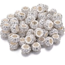 60 Pcs Rhinestone European Beads 12 mm Large Hole Charm Spacer Bead Large Hole C picture