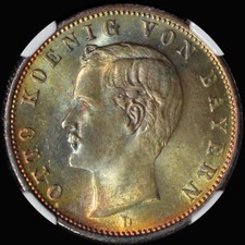 NGC MS64 1904-D German States Bavaria Otto 2 Mark - beautiful toning picture