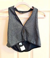 NWT Anthropologie Gray Metallic Knit halter top L Stretch picture