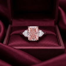 IGI 4.20Ct Radiant VS1 Lab Grown Pink Fancy Diamond Wedding Ring 14K White Gold picture