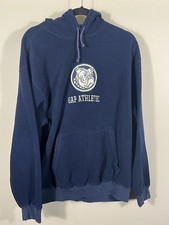 Vintage 90s Y2K GAP Athletic Fleece Hoodie Sweatshirt Bulldog Large Blue (A) picture
