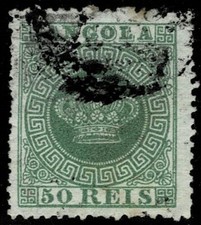 PORTUGAL ANGOLA  50 REIS Perf 13½ Crown VF USED Blur Cancel [Sct#6b, CE6] *RARE* picture