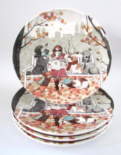 Pier One Fall Autumn in New York Central Park w Dogs Plates Set 4 picture