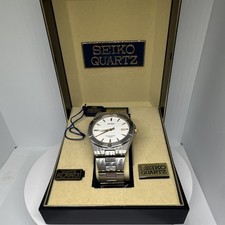 Seiko Quartz Silver Stainless Steel Bracelet Watch White Dial Box picture