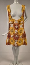 GO GO VINTAGE 1960’S LARGE SCALE FLORAL JUMPER MINI DRESS W OVERSIZED BUTTONS  picture
