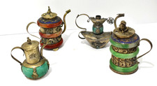 Lot Of 4 Vintage Chinese Tibetan Silver Teapots Jade Carnelian Style Colorful picture
