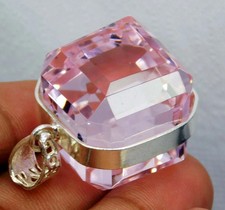Natural 98.40 Ct Pink Topaz Cube Cut 925 Solid Silver Pendant Loose Gemstone picture