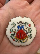 VTG Austrian Folk Art Round Floral Enameled Brooch 1.5” picture