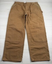 Vtg Carhartt B136 Pants Brown Double Knee Duck Canvas Carpenter USA Made 35x30 picture