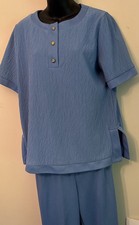 Blair Boutique Vintage Two Piece Pants Set Medium Petite Blue Short Sleeve picture